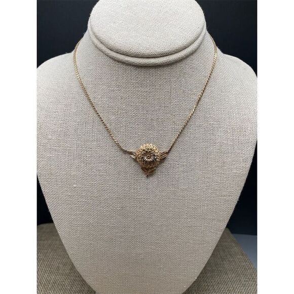 Vintage Crown Trifari Flower Pendant Choker Necklace Gold Tone Retro - Picture 1 of 8